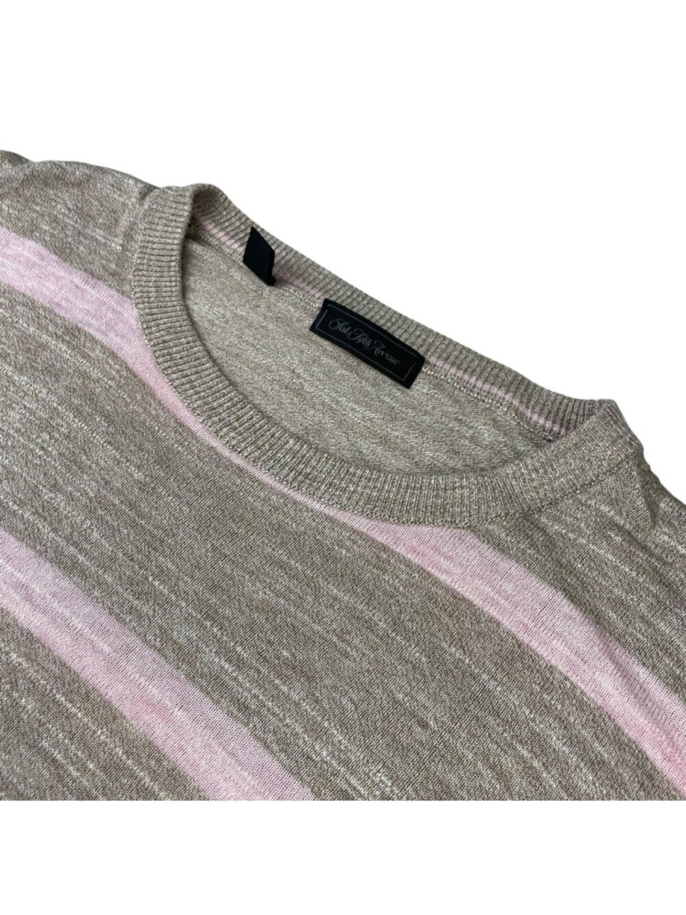 Saks Fifth Avenue Men’s Cotton/Viscose Sweater Beige/Pink Stripe • Italy • 2XL